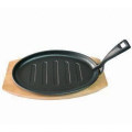 Cast iron Oval sizzle platters with wooden base